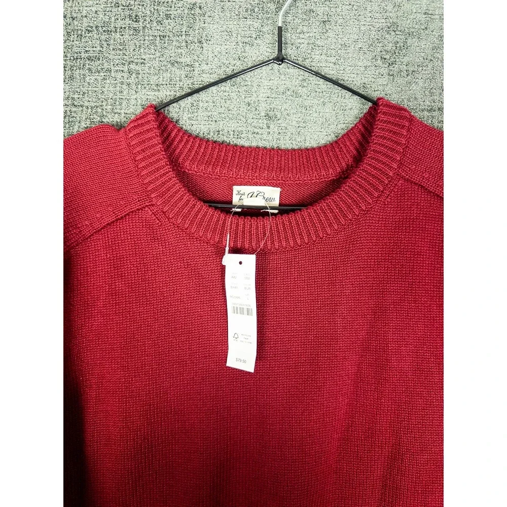 J. Crew Knit Crewneck Sweater Mens L Burgundy Red 100% Cotton Classic Preppy NWT